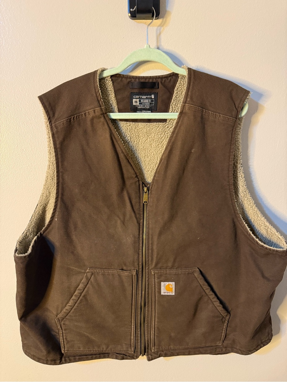Carhartt Brown Canvas Sherpa-Lined Vest